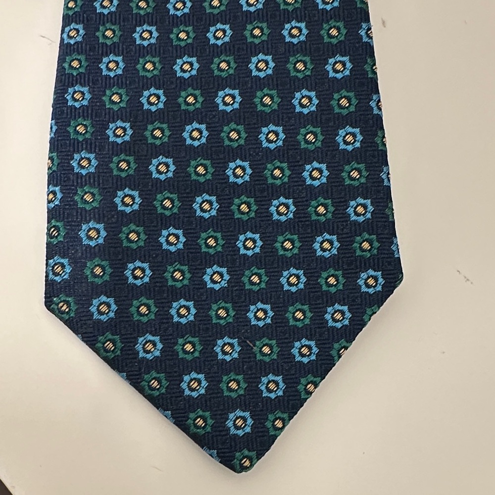 Cacharel Men's Navy Geometric Floral Silk Tie - Blue - Picture 2 of 5
